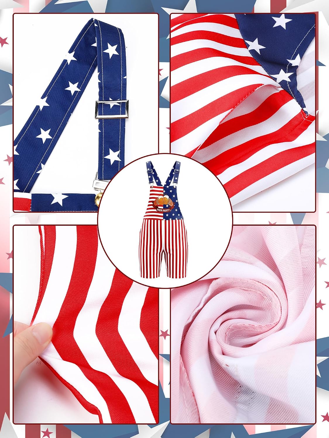 Yahenda 10 Pcs 250th Anniversary Flag Costume for Men with 4th of July American Bibs Overalls Cape USA Patriotic Socks, Sunglasses, Hand-held Flag Sequined Cowboy Hat Glasses Bracelet Necklace Outfit