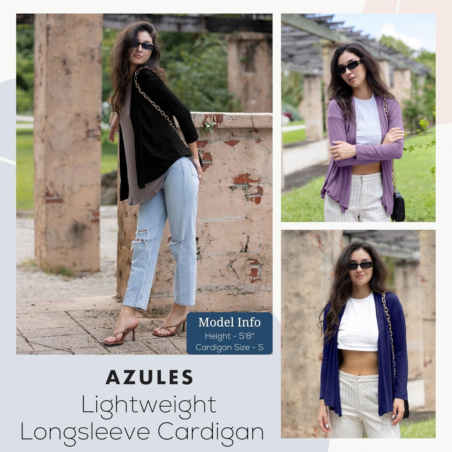 Azules 3-Pack Women's Long Sleeve Open Front Cardigan - Lightweight Rayon Sweater, Soft Flowy Layer for Casual - Image 3