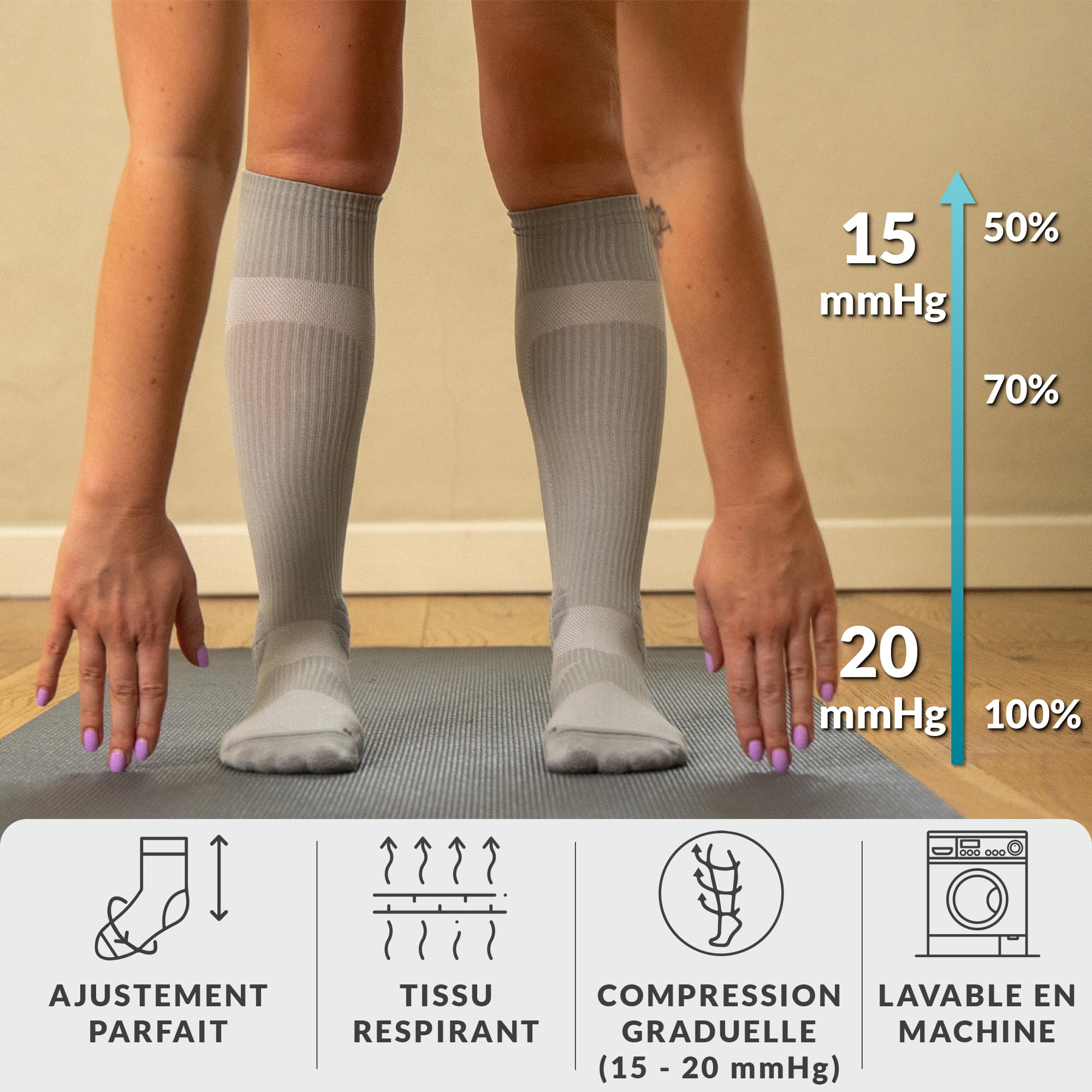360 RELIEF Bas de Contention Homme - Chaussettes de Contention Femme Pour Salle de Sport, Haltérophilie, Course à Pied - Bas de Contention Légers et Respirants Avec Sac à linge
