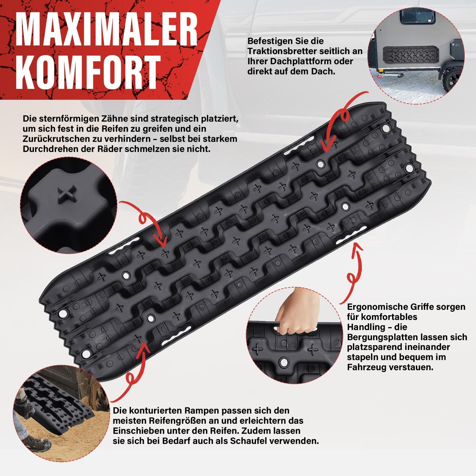 2 Stücke Sandbleche Offroad, Anfahrhilfe Sand/Schnee Recovery Board Tracks, Traktionsmatte Reifenleiter Sandbleche Für Den Außeneinsatz Bei Schnee, Sand, Schlamm Für Geländewagen Wohnmobils, 10T Last