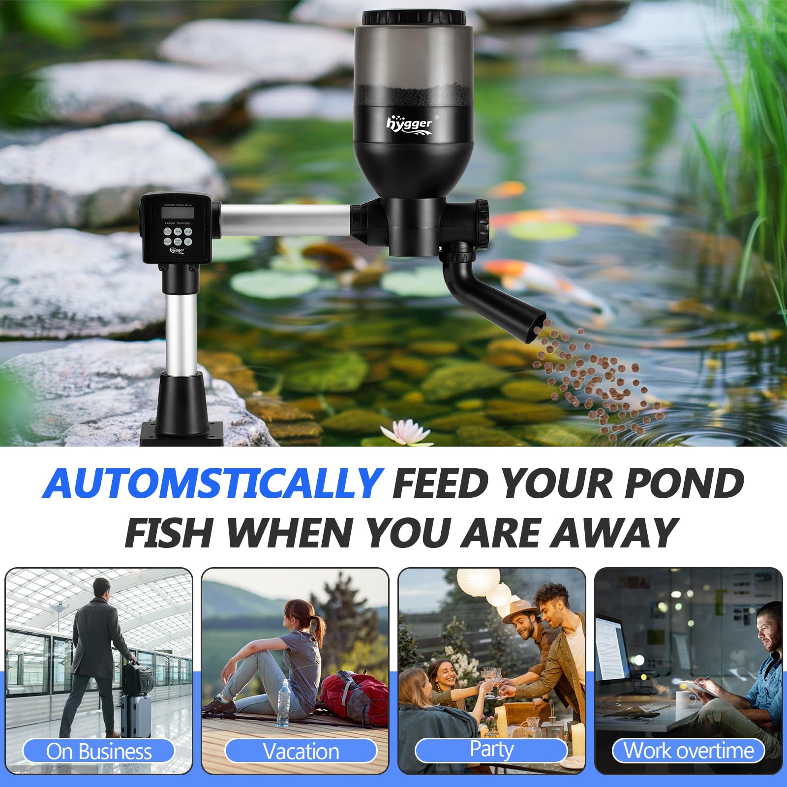 hygger Mangiatoia Automatica,Large Programmabile Alimentatore Automatico per Pesci con LCD Display Controller,Distributore Automatico 5.5 litris Pond Fish Feeder Koi for Weekend Holiday