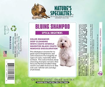 Nature's Specialties Bluing Ultra Concentrated Dog Shampoo for Pets, Makes up to 2 Gallons, Natural Choice for Professional Groomers, Optical Brightener, Made in USA, 16 oz