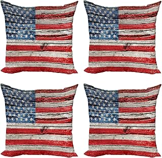 Ambesonne USA Decorative Throw Pillow Case Pack of 4, Fourth of July Independence Day Painted Wooden Panel Wall Looking Image Freedom, Cushion Cover for Couch Living Room Car, 16", Blue Red Beige