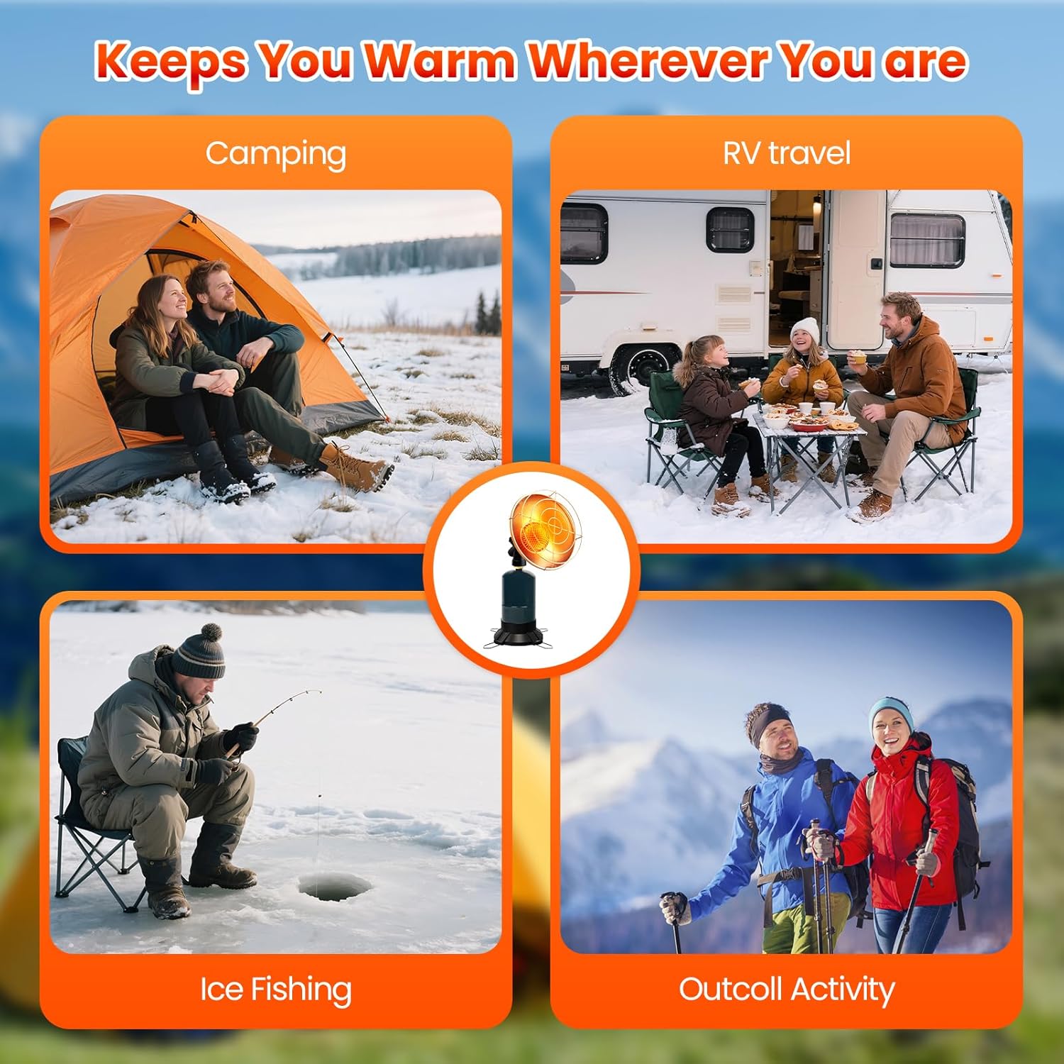 Portable Propane Heater Camping 6500 BTU Small Propane Heater with Electric Igniter, Control Valve, Folding Out Legs Base, Golf Cart, Ice Fishing, Hunting, Tent Heaters Cordless(Fuel Not Included)