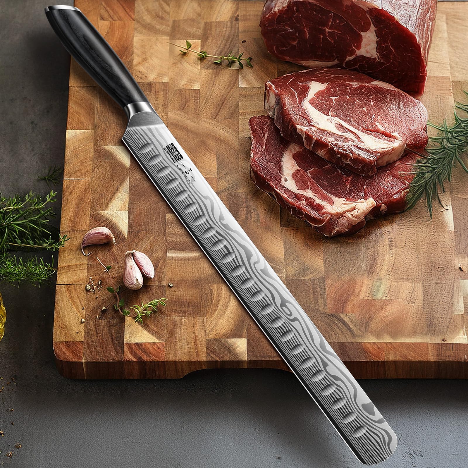 HOSHANHO 12 Inch Slicing Kinfe, Razor Sharp Brisket Knife, Pakkawood Handle — Amazon image 6