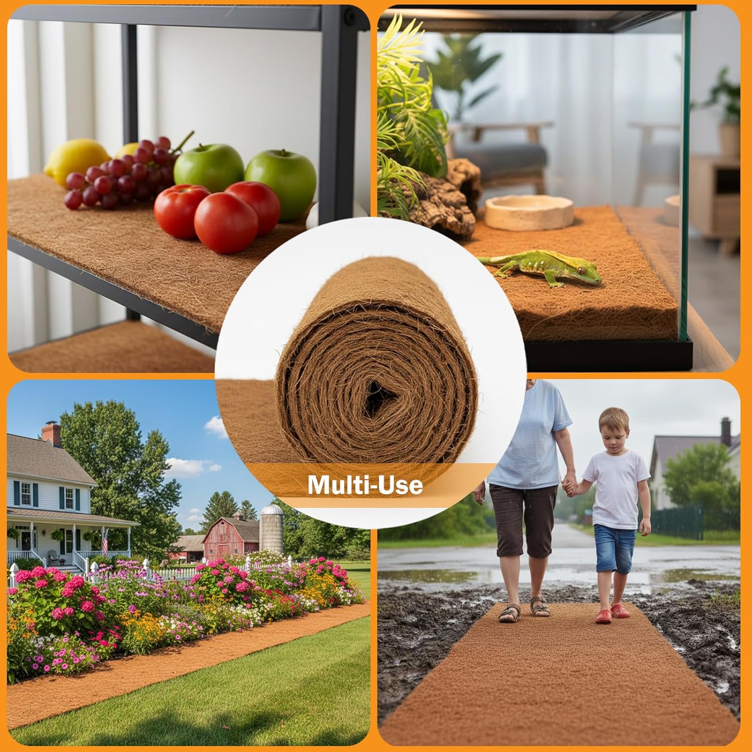 Coco Coir Mulch for Landscaping, 16x120 Inch Coconut Fiber Grass Seed Mat Roll, Coco Liners for Planters and Pet Pad, Plant Covers from Animal Dirt and Tree Protectors