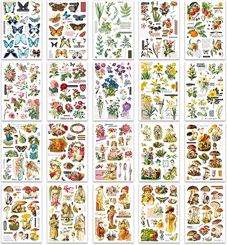 Miniatura 8 de Calcomanías para álbumes de recortes, calcomanías de hongos y plantas con calcomanías estéticas de efímera, suministros de diario para álbumes de