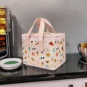 Polypropylene Reusable Printed Office Lunch Bag with Handles | Insulated, Leak-Proof, Easy to Clean | Lunch Box Storage Bag for Men & Women | 4 L | 22.3 Cm (H) x 17 Cm (W) x 14 Cm (D) (1 Pc)