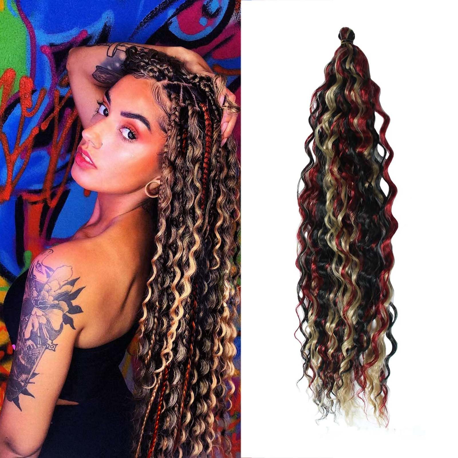 Dsoar Deep Twist Crochet Hair 22 Pulgadas Highlight Deep Wave Pelo Rizado Trenzado 3 Packs de Extensiones de Cabello Sintético para Mujer (1B/24/BUG)