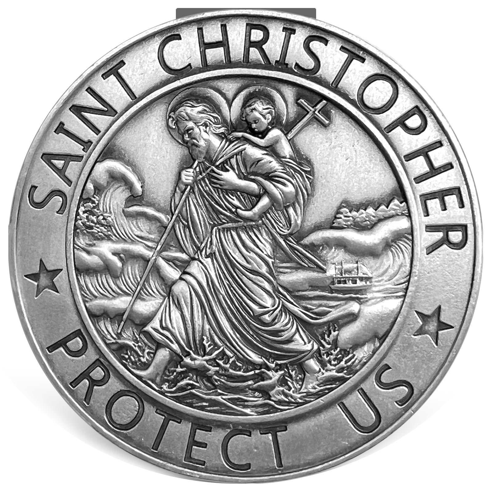 Saint Christopher Medal for Car, St Christopher Protect Us Visor Clip 2.36 Inch, New Driver Gifts Driving Safety Car Accessories for Women Men