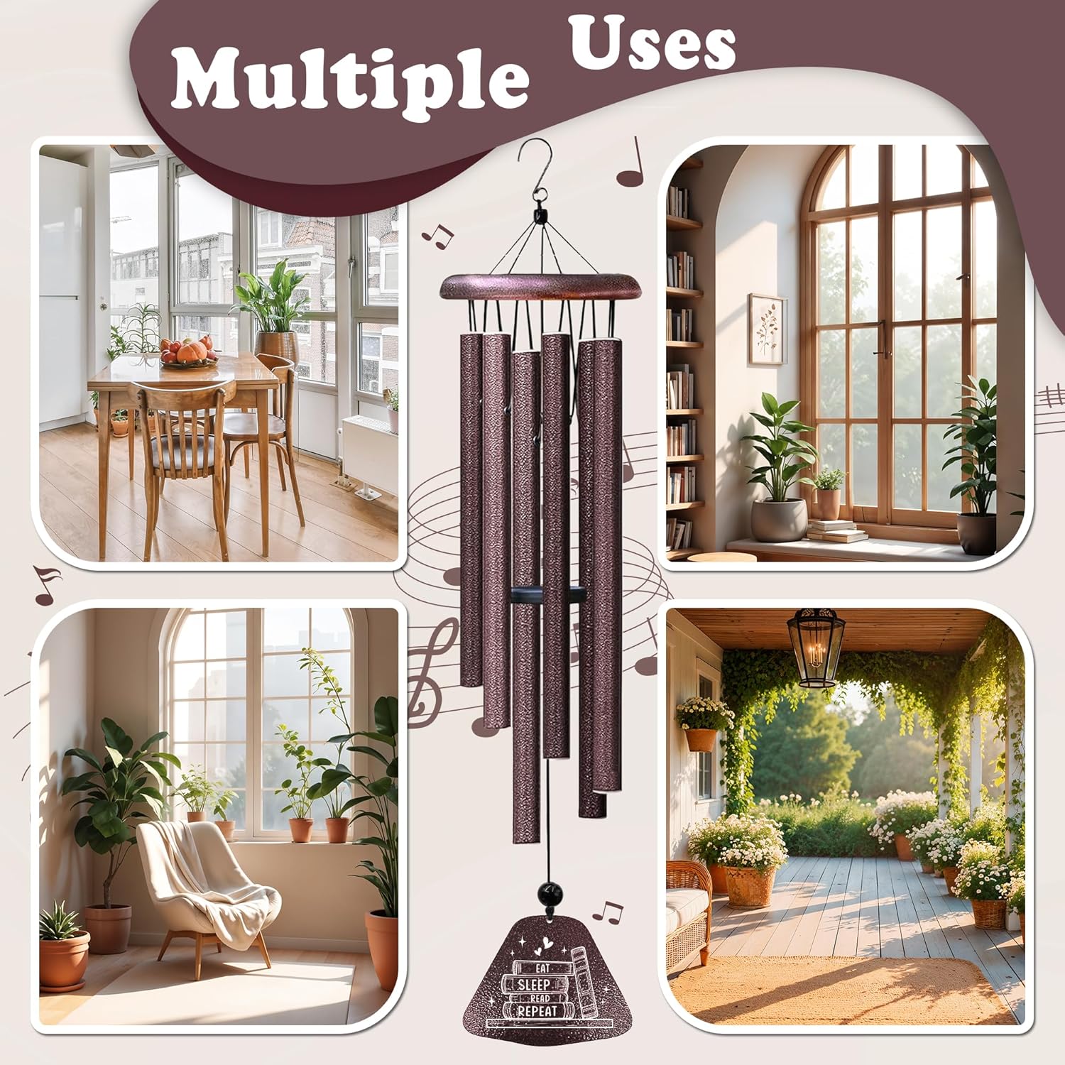 Kubbut Book Lovers Gifts 32" Wind Chimes, Bookish Gifts for Women/Men, Book Club/Reading Gift Decoration for Reader Librarian Teacher, Bookworm Books Nerd Present