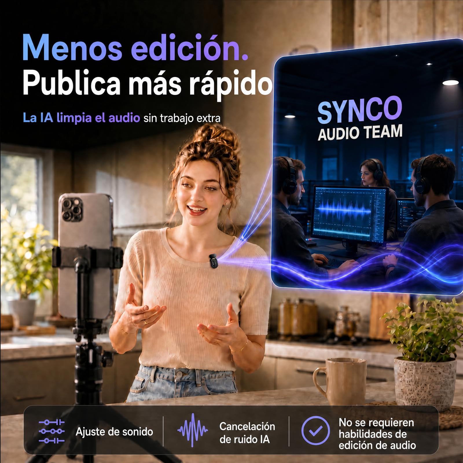 SYNCO SMICT Micrófono de Solapa Inalámbrico IA para Android | App AI Bluetooth, Traducción en Tiempo Real, Reducción de Ruido, 2 Micrófonos USB-C para Vlog y Streaming