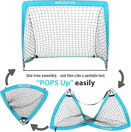 Miniatura 3 de WEKEFON Juego de 2 redes de fútbol para niños de 2  Tamaño 2.9 x 2.4 pies portátil Pop Up práctica mini porterías de fútbol con funda de transporte,