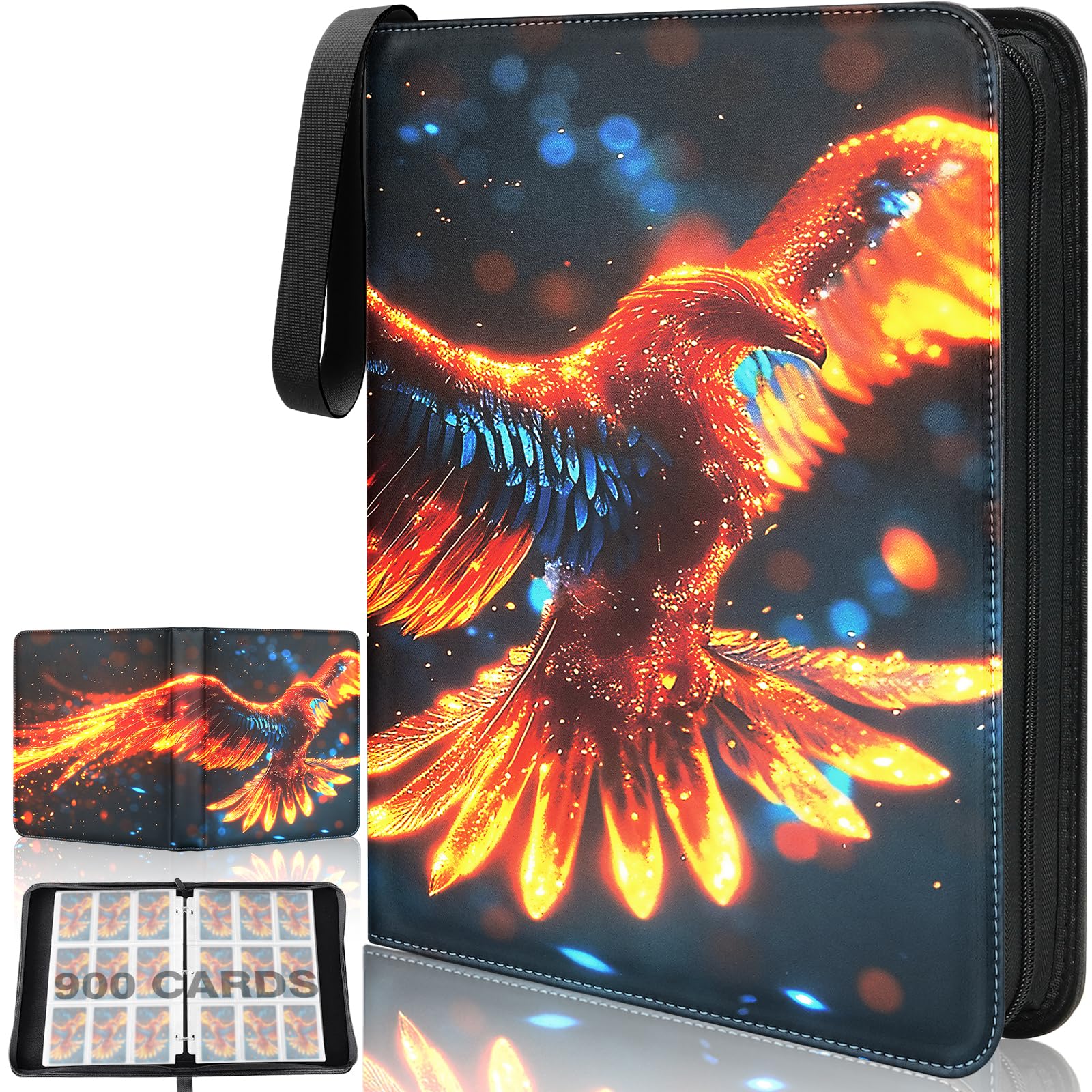 Raccoglitore di carte con 9 tasche con 50 maniche rimovibili, supporto per 900 carte da gioco, carte sportive, raccoglitori di carte collezionabili, regali per ragazzi e ragazze, album per
