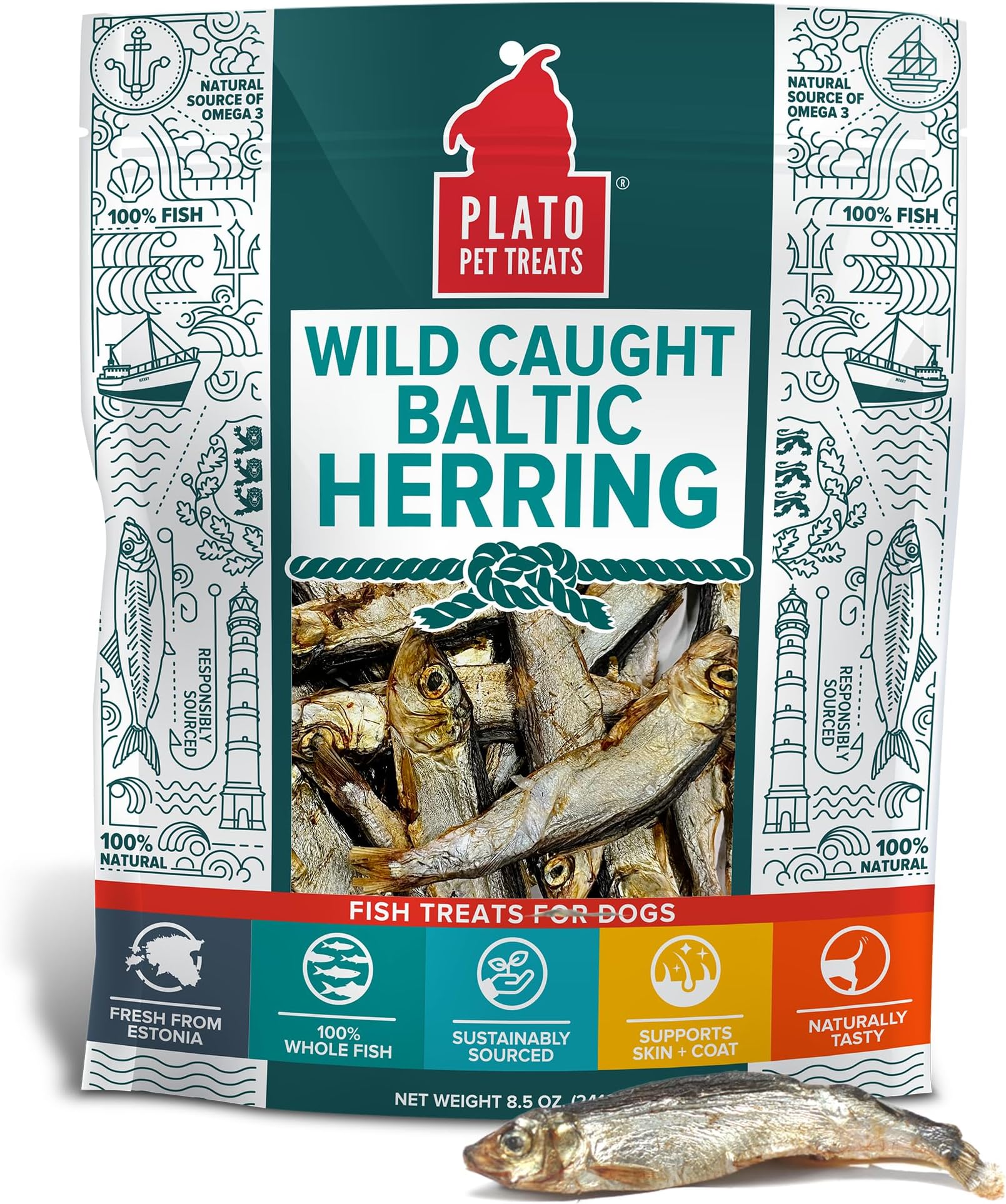 - Pet Treats Fish Dog Treats - Air-Dried, Single Ingredient Dog Treat - with Omega 3 & 6 Fatty Acids to Support Skin and Coat - 100% Whole Fish - Wild Caught Baltic Herring Dog Treats - 8.5 oz