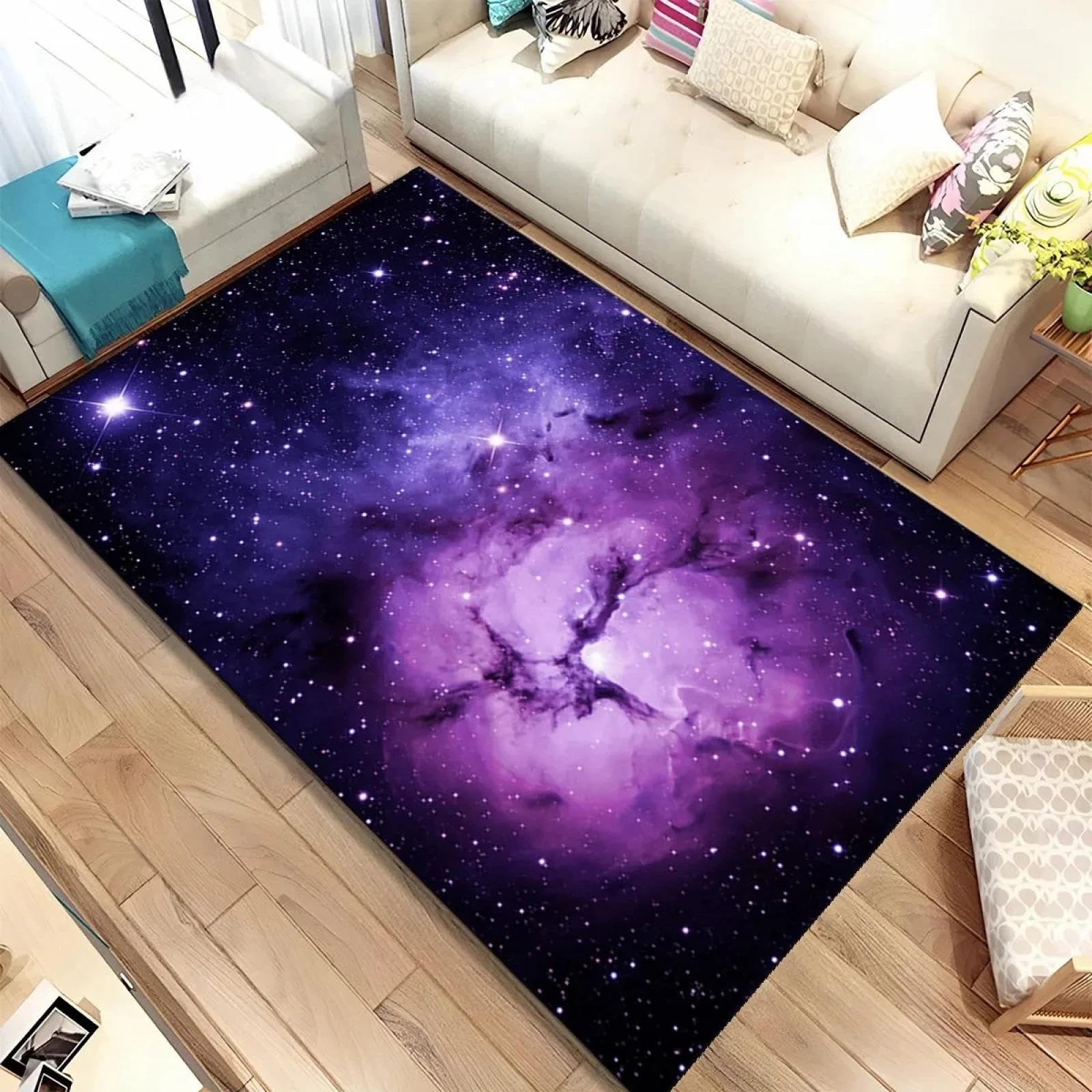 Alfombra de estrellas espaciales antideslizante, tapete de universo seguro para sofá, 140x200