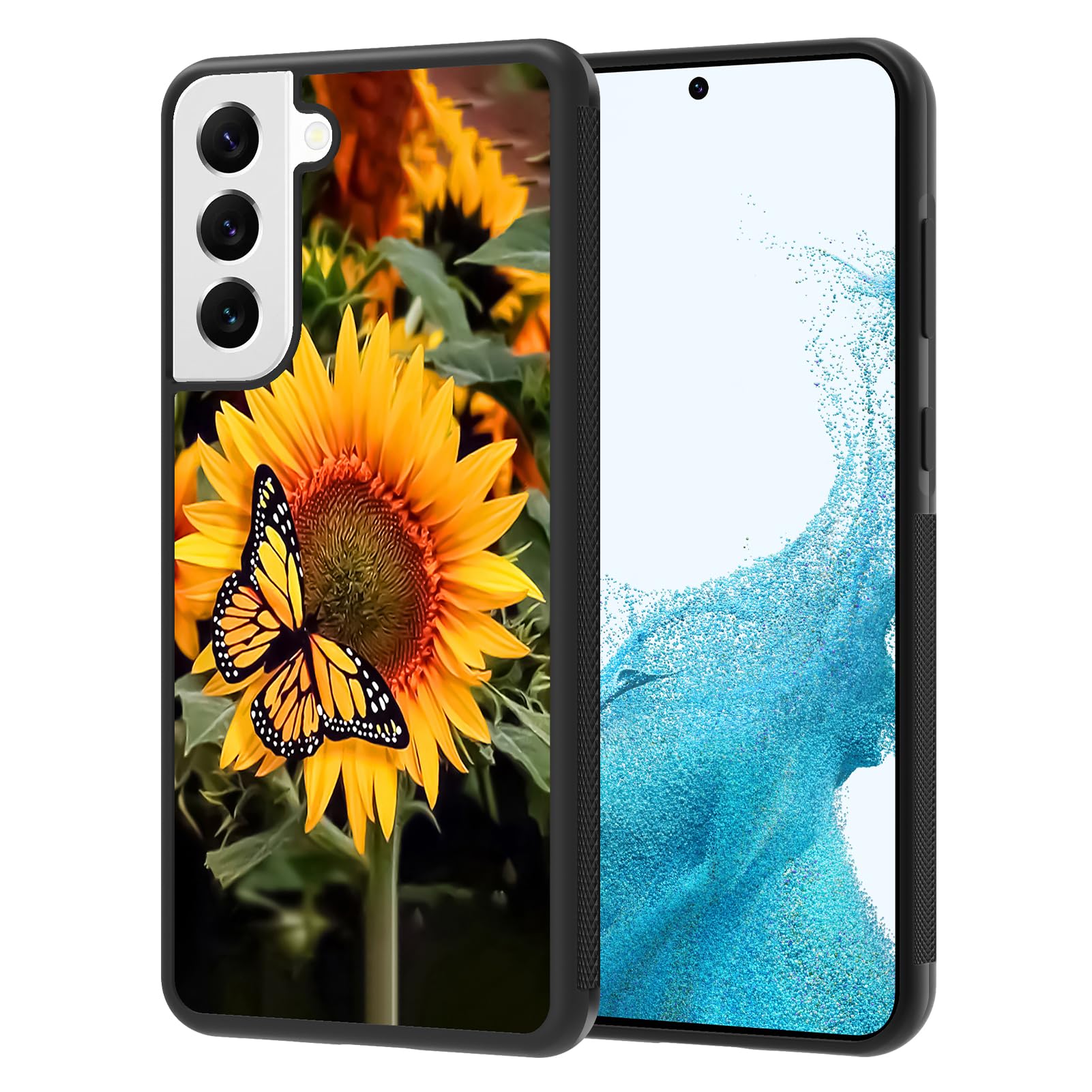 KANGHAR Compatible with Samsung Galaxy S22 Case Sunflower Butterfly Anti-Slip Drop Protection with Soft TPU Bumper Shockproof Protective Phone Cover