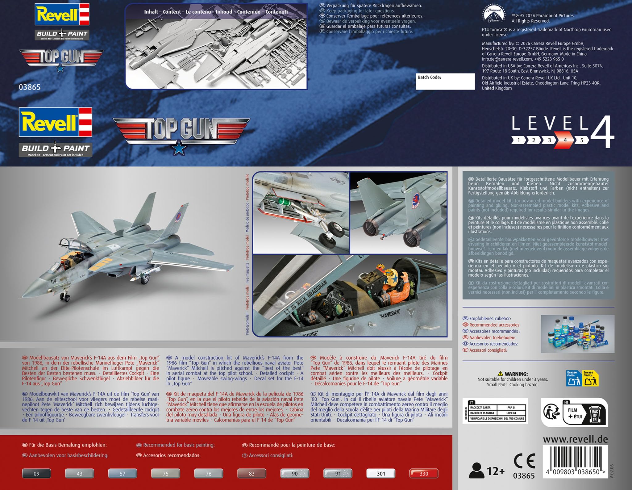Revell Maverick's F-14A Tomcat "Top Gun" | Autentico modello di aviatore | Con ali girevoli mobili e personaggio pilota | Impressionante pezzo da collezione in scala 1:48 | 97 pezzi
