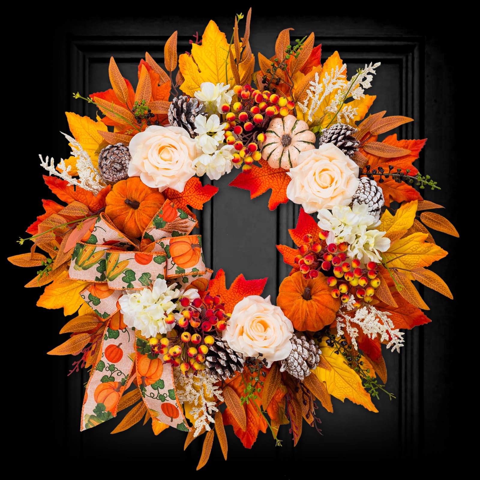 Fall Wreaths for Front Door Thanksgiving Harvest Festival Wreath for Home Decor, Handmade Porch Autumn Wreath for Outdoor, Indoor