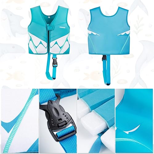 Miniatura 9 de INIGGII Chaleco de natación para niños pequeños, chaqueta de natación para niños, chaleco de entrenamiento de natación infantil con correa de