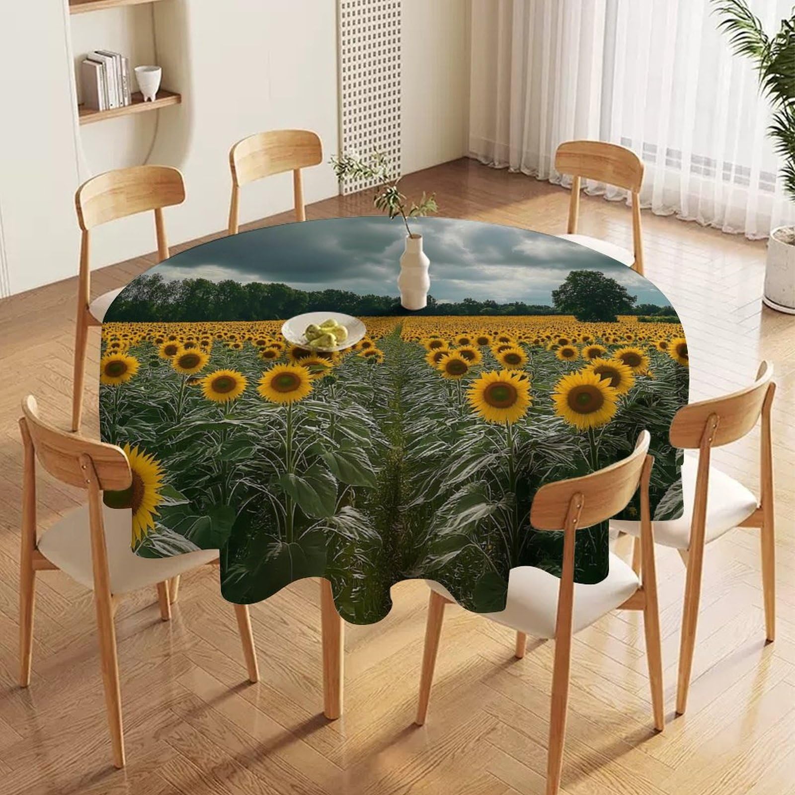 ORDOBO Round Table Cover -Yellow Flower Sea Print Home Table Cover For Dinner Kitchen Holiday Outdoors Protect Table Waterproof Dust-Proof Decoration 127X127Cm