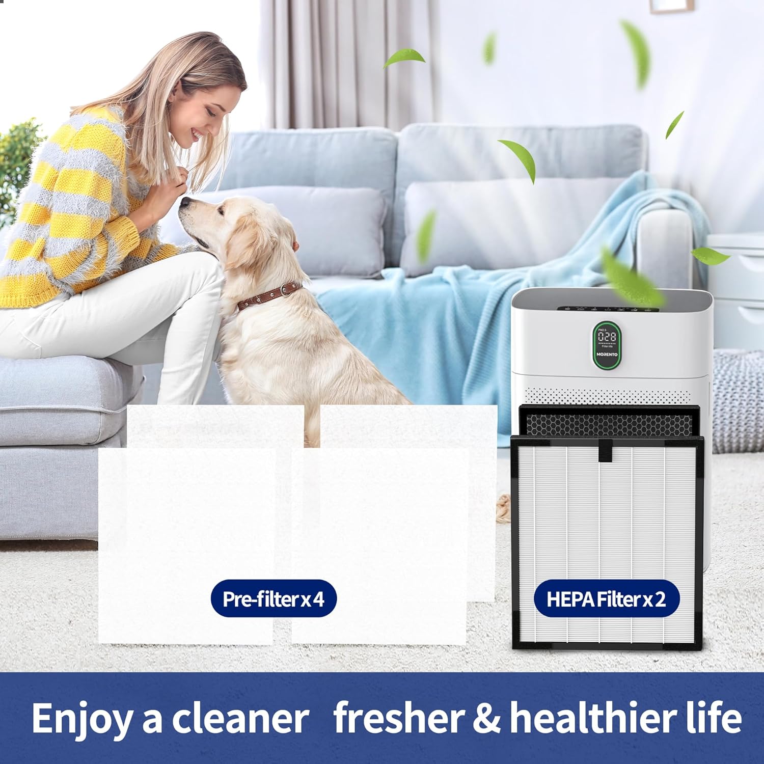 4 Pack HY4866 True HEPA Filters Replacement Compatible with MORENTO HY4866, WESTHEY HY4866 YIOU M1 Air Cleaner Purifier, H13 Ture HEPA Air Filter Enhanced Version + 4 Pack Extra Pre-filter