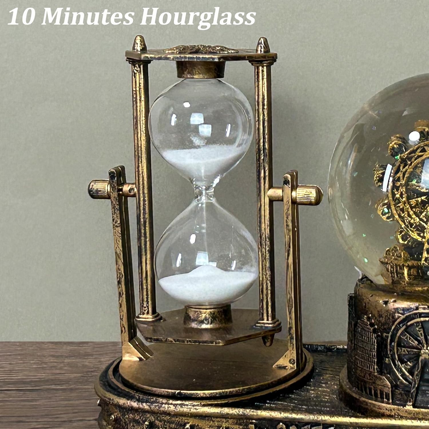 LED Crystal Snow Globe with Hourglass Sand Timer, Musical Antique Snow Globe Music Box, Ferris Wheel Decoration for Book Shelf Cabinet Living Room - Image 5