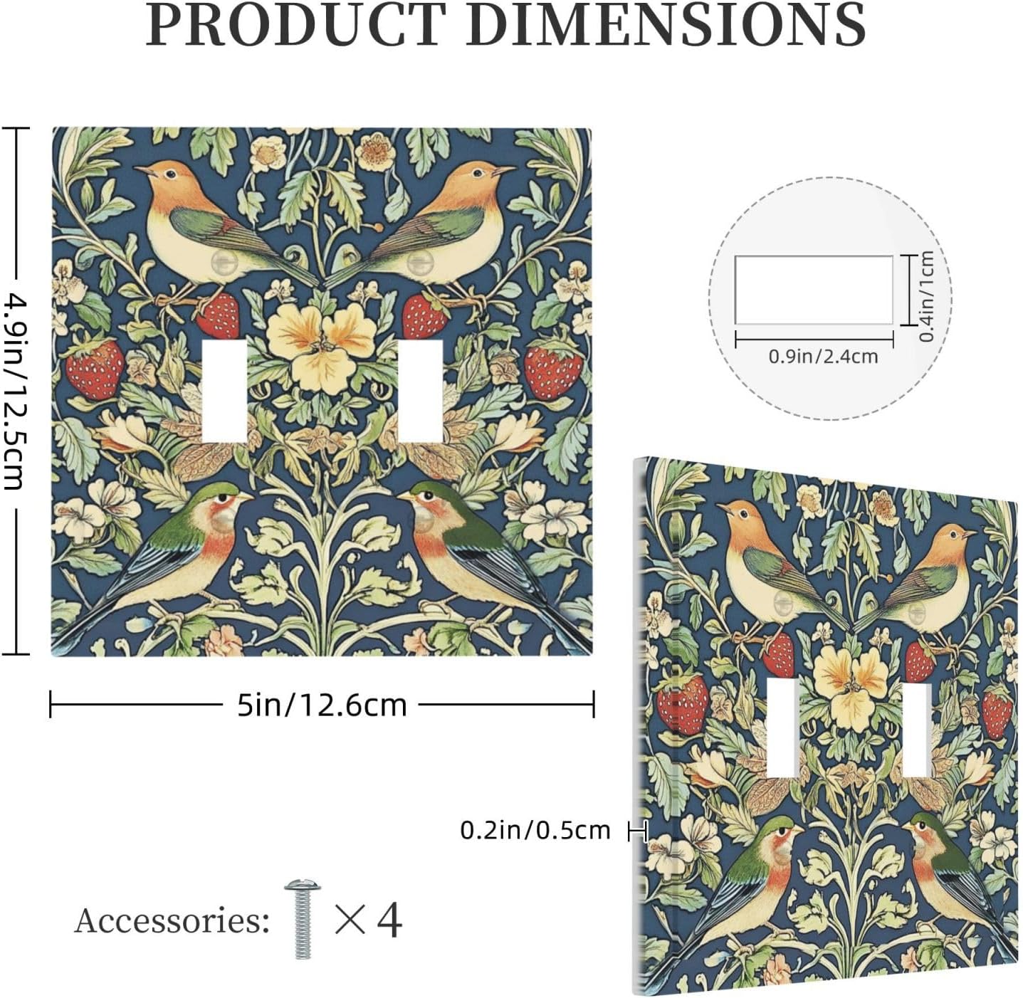 Vintage Flower Birds Green Plant Light Switch Cover Plate William Morris Strawberry Thief Blue Double Toggle Decorative Wall Plate 2 Gang Dual Switchplate Electrical Faceplate Bathroom Bedroom image 5