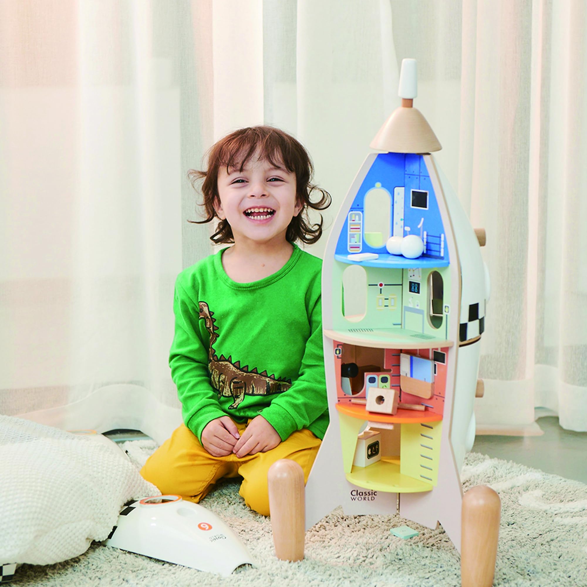 Classic World Spielzeug Rakete ab 3 Jahren, 69 cm hohe weiße Kinder-Rakete 12 Räume | Kinderspielzeug für Jungs und Mädchen