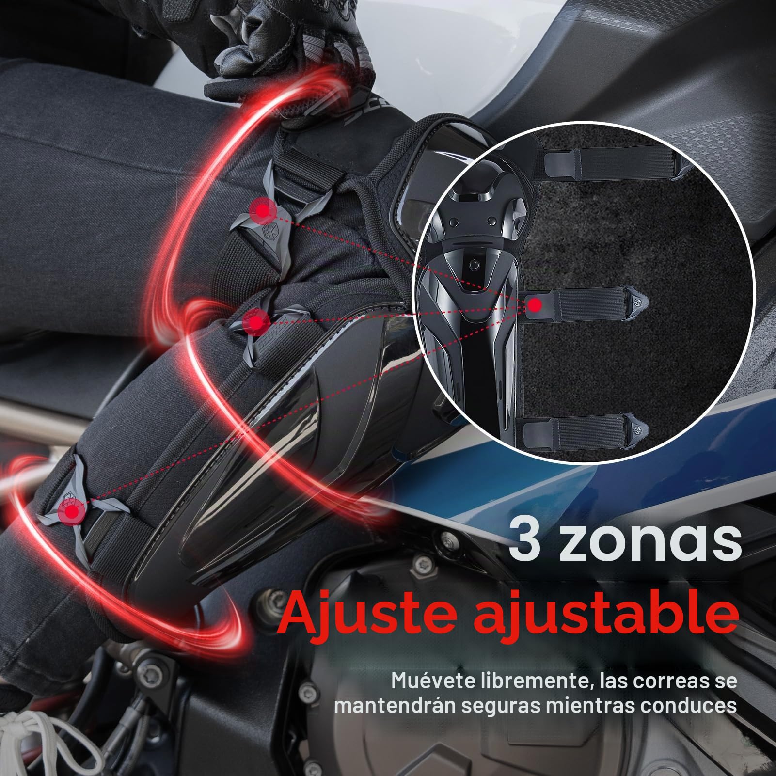 Scoyco 1 Par Motocicleta Rodilla Espinillera Pads Negro Ajustable Rodilla Cap Pads Protector Armadura para Motocross | Bandas ajustables de protección para ciclismo