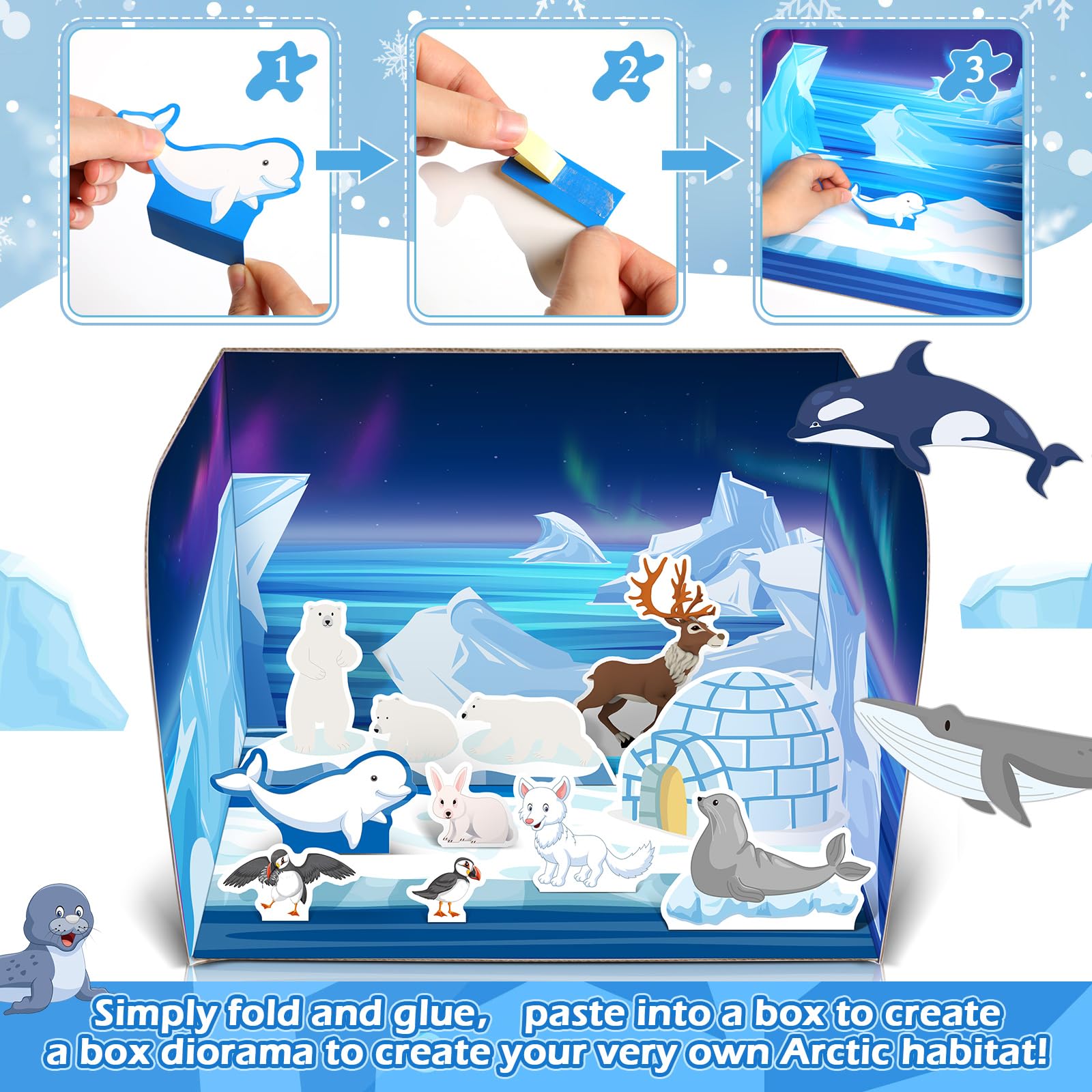 Watersay Papercraft Polar Animal Diorama Project Set Paper Polar Habitat Craft Activity Arctic Animal Habitat Diorama for Gifts School Project Birthday Party - Image 3
