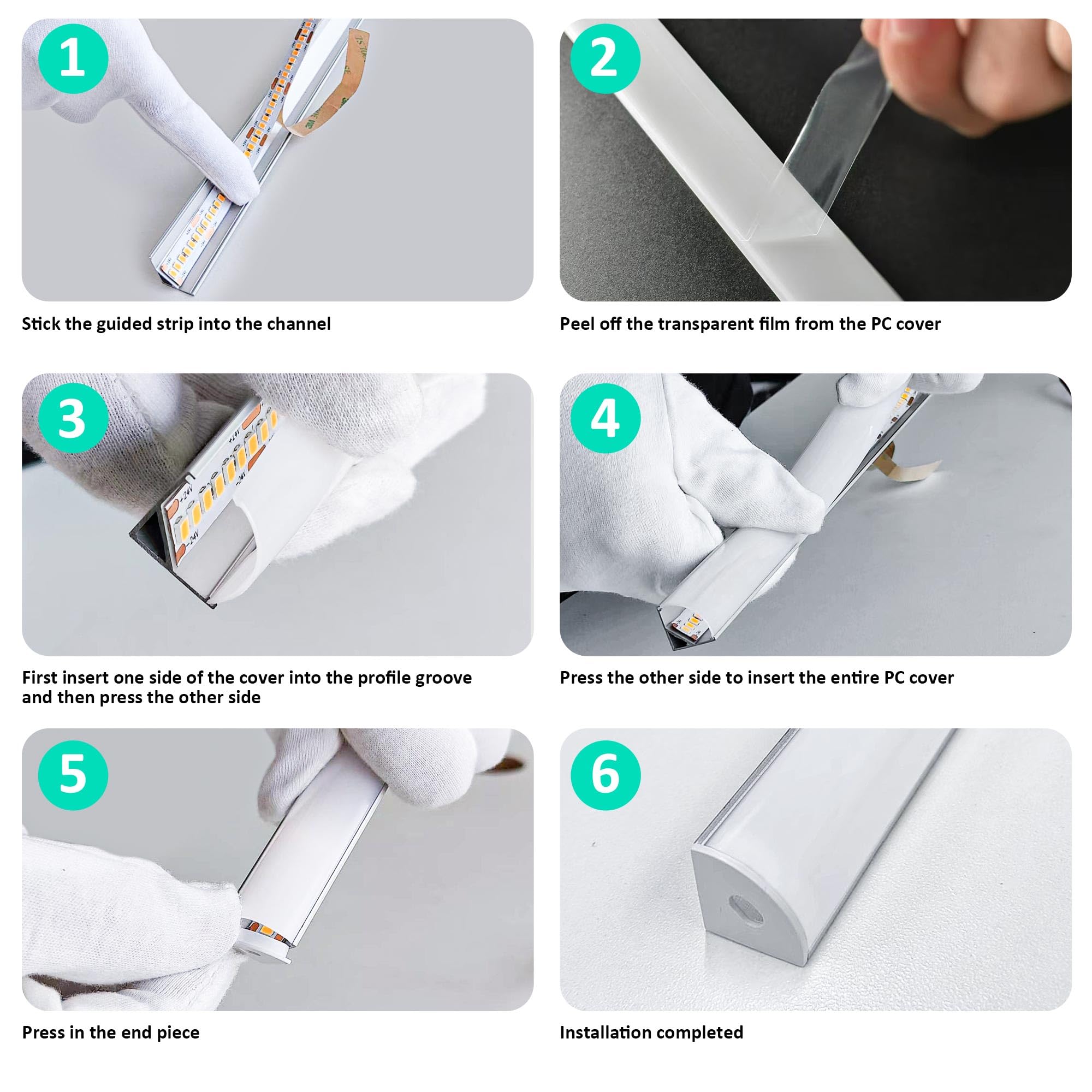 LED-Aluminiumprofil, 45-Grad-V-Winkel, 10 Stück à 1 Meter (10m Gesamtlänge), mit milchweißer PC-Abdeckung, Endkappen und Montageclips für LED-Streifen (10-teilig × 1m) [Energieeffizienzklasse A++]