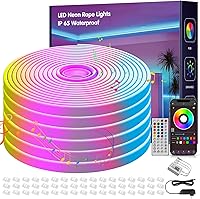 Vista 1 de 100FT Led Neon Rope Lights Music Sync, RGB Led Strip Lights Outdoor, Neon Led Light Strip with Remote & App Control, DIY Flexible Led Lights for