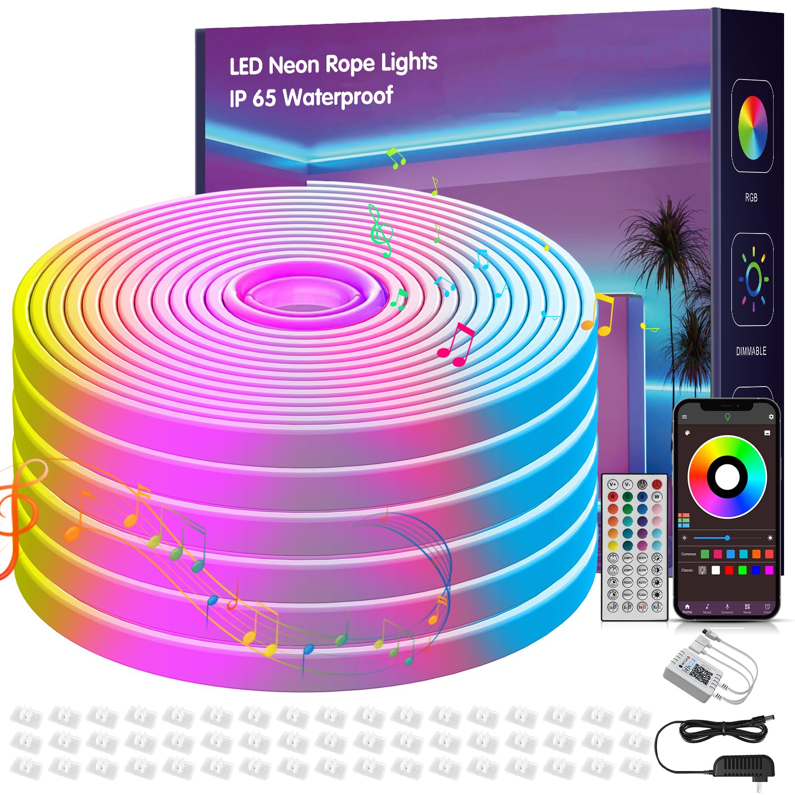 NBBUFF 100FT Led Neon Rope Lights Music Sync