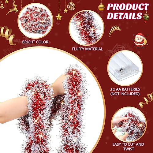 Miniatura 3 de Lyrow Guirnalda de oropel de Navidad de 65.6 pies con 200 luces LED de 65.6 pies, guirnalda metálica de oropel giratorio, decoración navideña para