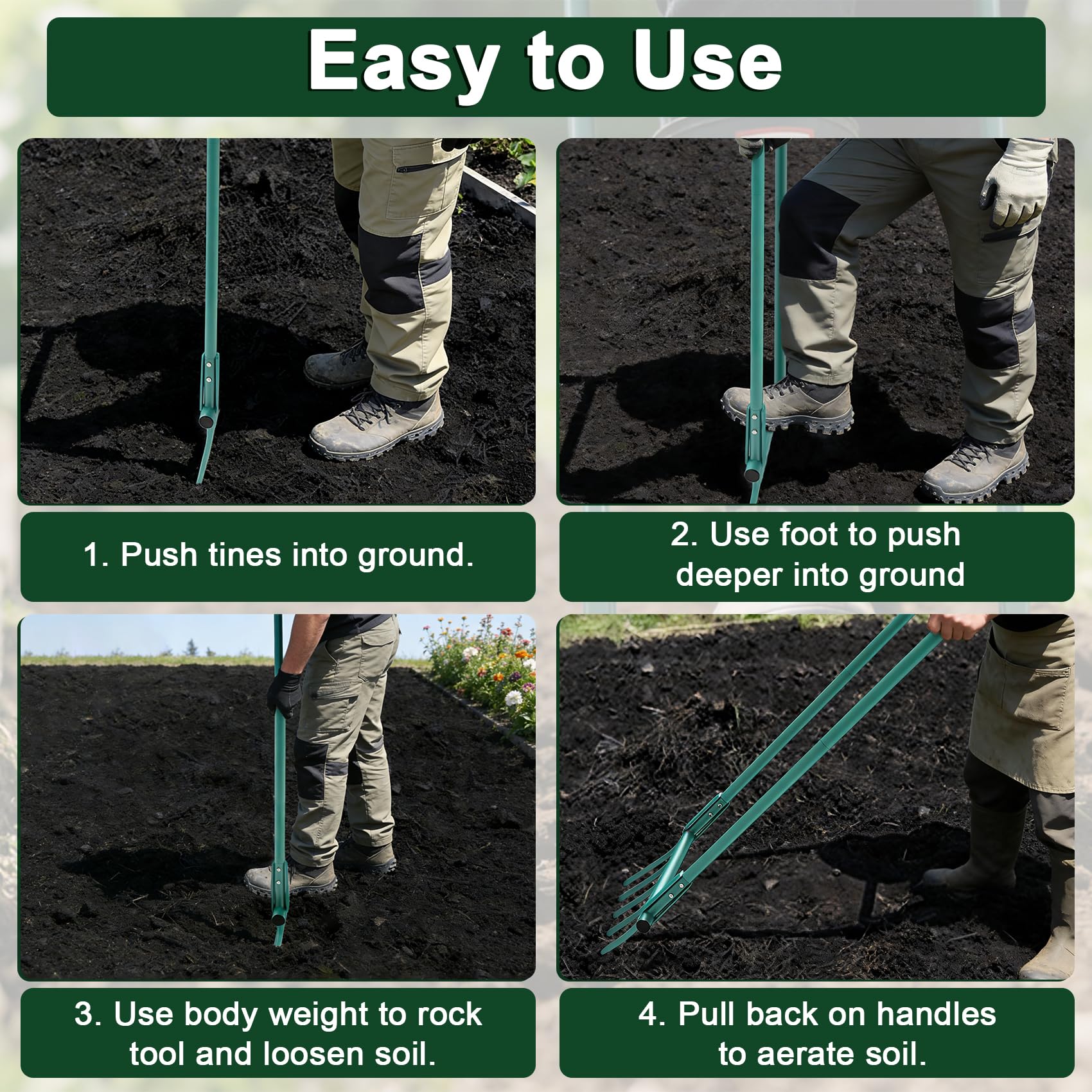 Utensile da giardino a forcella larga, 5 denti, resistente, a forma di U | Forcone ergonomico staccabile da 140 cm per scavare, coltivare e allentare il terreno, giardinaggio e agricoltura
