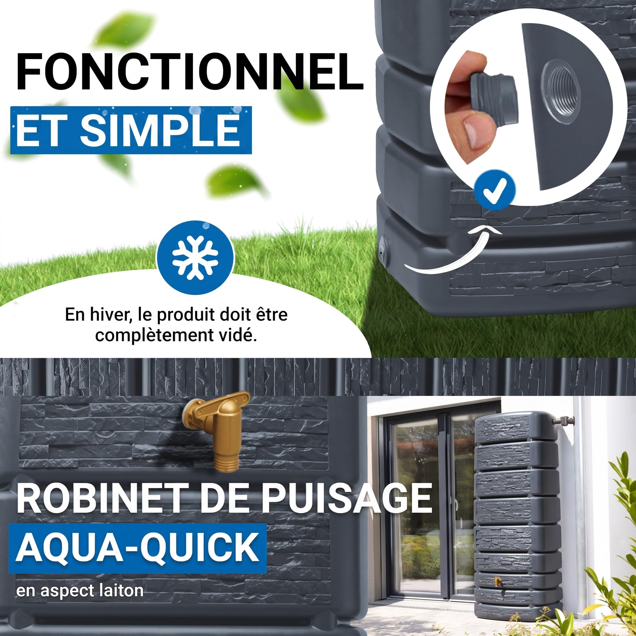 Cuve SLIM STONE - Gris anthracite - 500 Litres