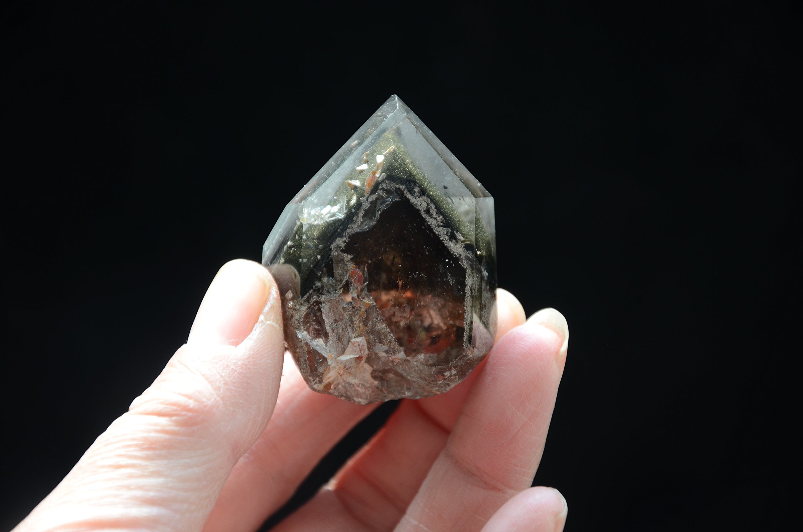 Real Tibet Himalayan High Altitude Clear 6 Sided Single Terminated Crystal Point Quartz Bacchetta da 1,77 Pollici con Fantasmi Verdi Spirituale Crystal Specimen