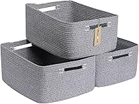 Vista 45 de Cestas grandes de almacenamiento para estantes, contenedores organizadores de armario para ropa, mantas, toallas, guardería de bebé, cestas