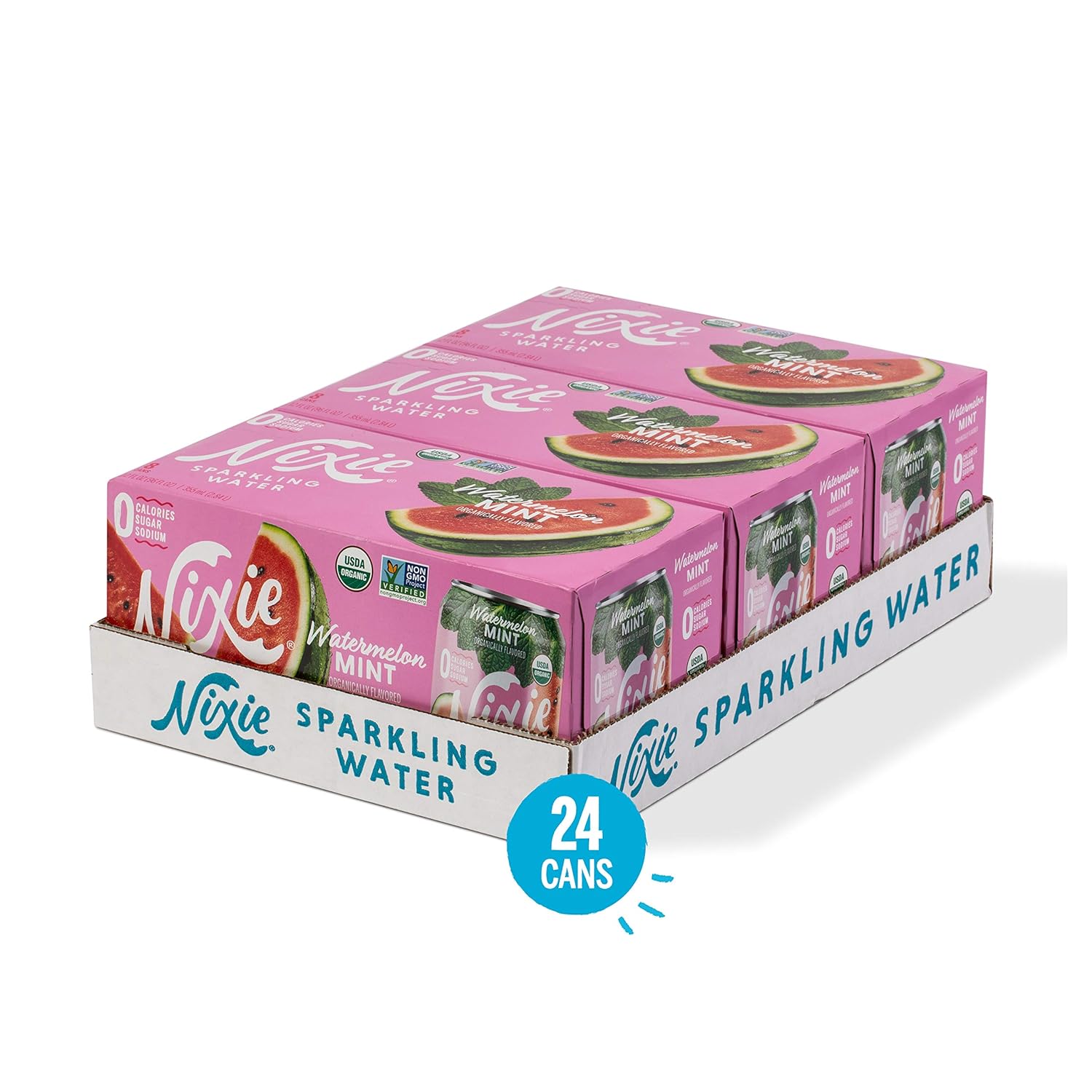 Nixie Sparkling Water, Watermelon Mint | 12 fl oz cans, 24 pack | Organic, Vegan, Non-GMO, Gluten Free, 0 Calories, 0 Sugar, 0 Sodium