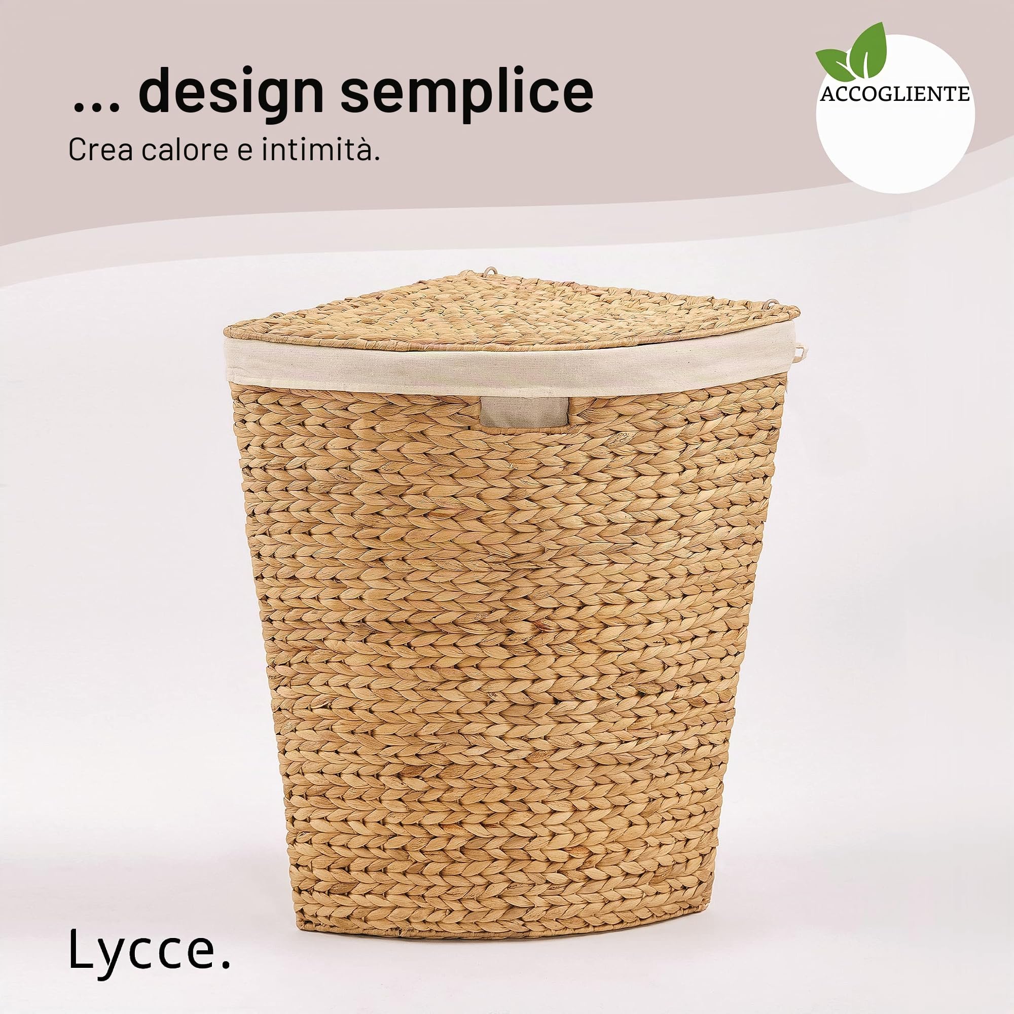 Lycce Cesto portabiancheria con coperchio, 30 l, in giacinto d'acqua, rettangolare, salvaspazio, design naturale, piccolo