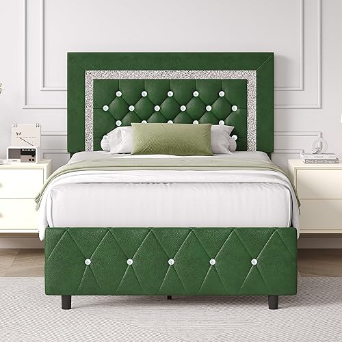 Miniatura 43 de BarnFurin - Base de cama matrimonial con cabecera capitoné, plataforma tapizada con diseño de diamante, base de colchón, soporte de listones de