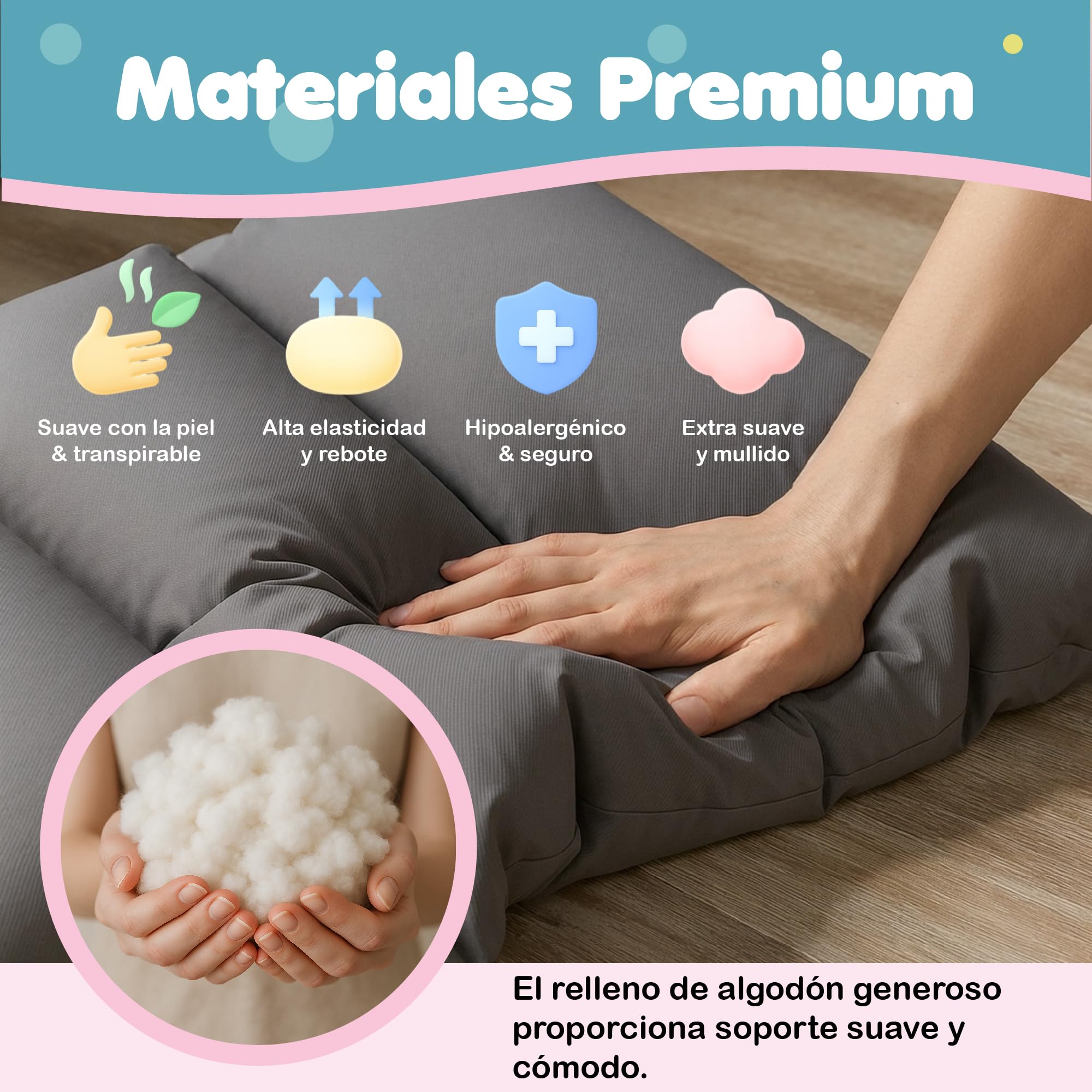 COSYLAND Cojín para Arco de Escalada para Niños 95 x 48 x 13 cm Cojín Balancín Infantil Extra Grueso y Suave Colchoneta Lavable con 6 Cintas para Leer Jugar y Descansar