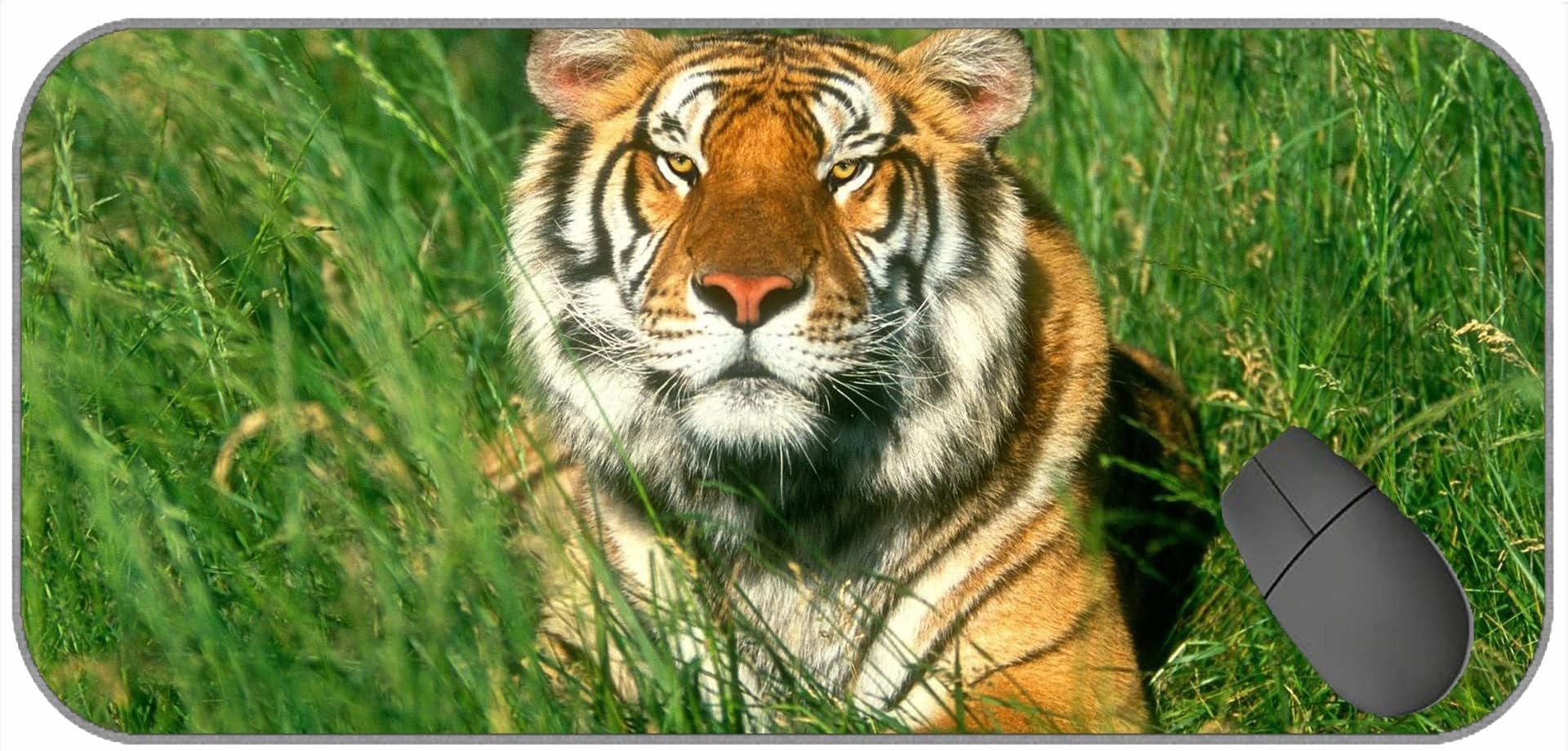 Large Gaming Mouse Pad with Edge Stitching,Tiger Grass Big Cat Lying 40501 Mousepad XXL for Game