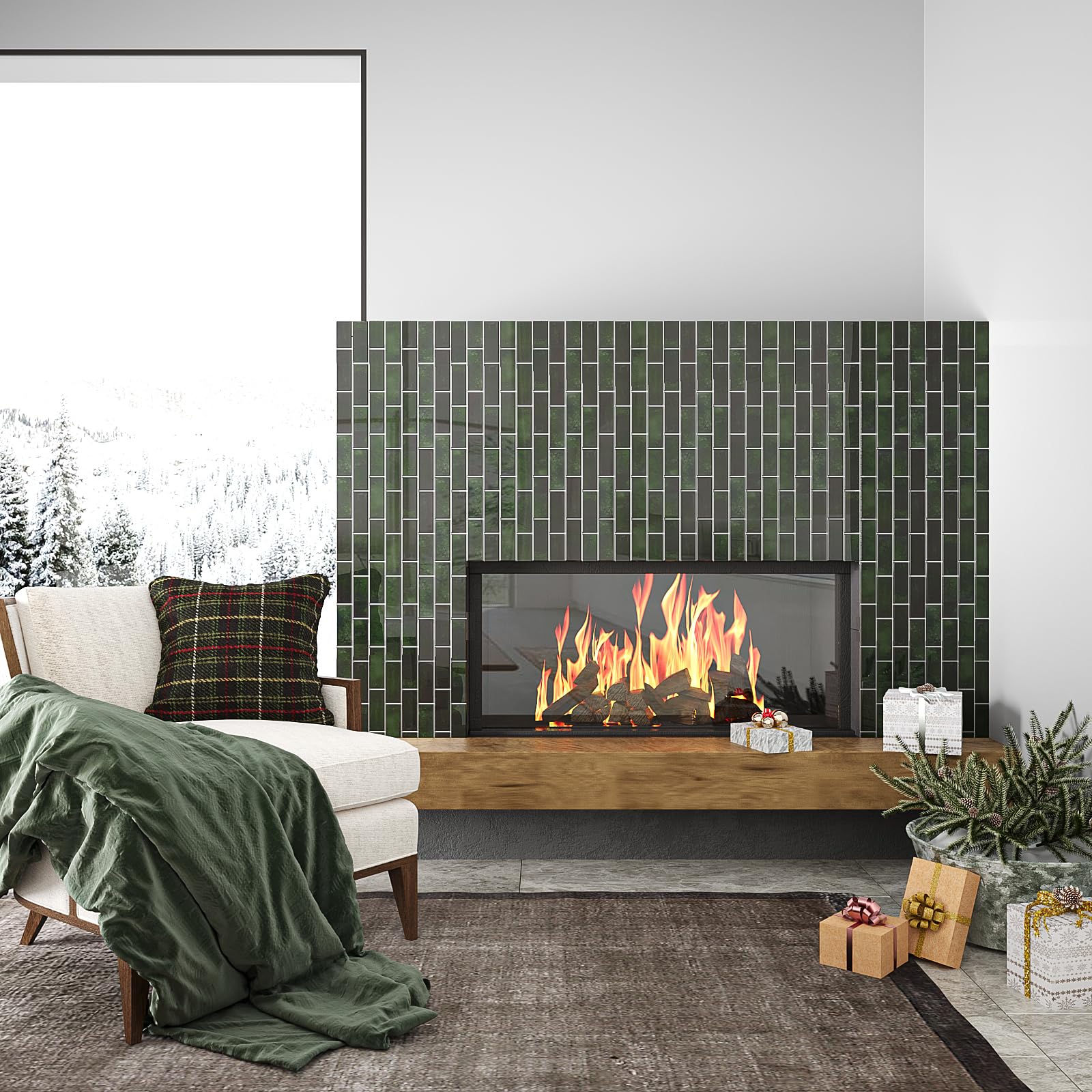 VEELIKE Azulejos Adhesivos Baño Rectángulos Verde Oscuro 3D Baldosas Adhesivas Pared Cocina Vinilos Baño Impermeable Azulejos Vinilo Adhesivo Cocina Pegatinas de Baldosas 30.5cm×30.5cm 24 Piezas