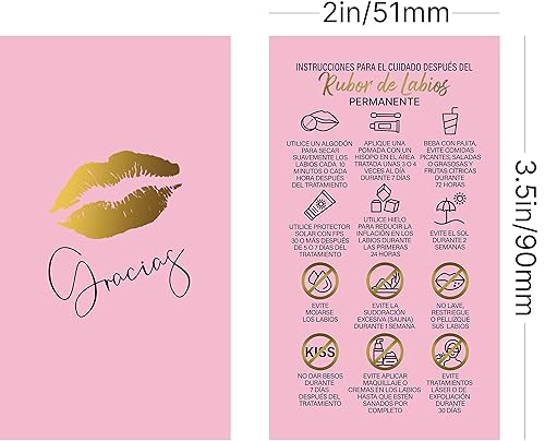 Miniatura 3 de BRAWNA 100 tarjetas de agradecimiento de cuidado posterior de colorete de labios de PMU español rosa - Instrucciones para el cuidado después del