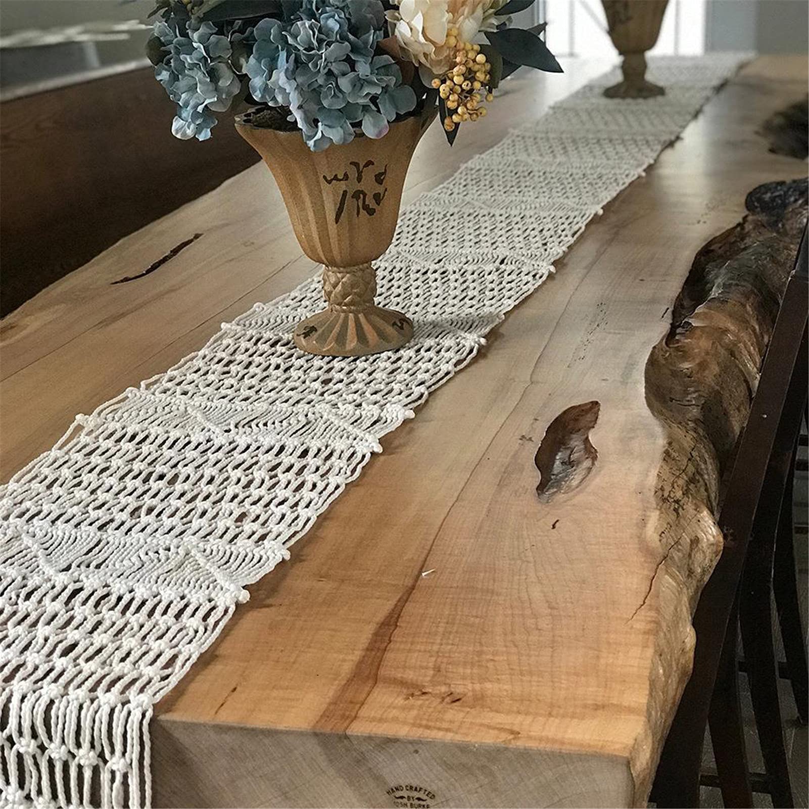Beige Boho Tischläufer Mit Quasten, Handgewebter Makramee-Tischläufer, Böhmische Baumwoll-Tischdecke Für Dinnerparty Hochzeitstisch Wedding,35x220cm
