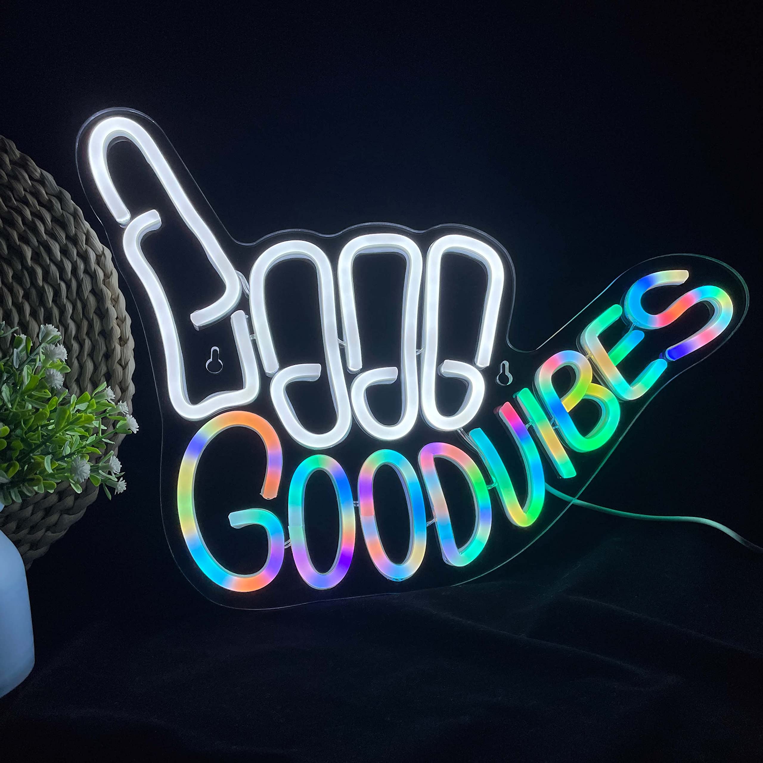 Good Vibes Neon Sign Light for Wall Décor Good Vibes Only Neon Signs Bedroom Game Room Light Up LED Wall Sign Cool Things for Teen Room Gamer Gift Party Holiday (Good Vibes - Dynamic Color Chaning)