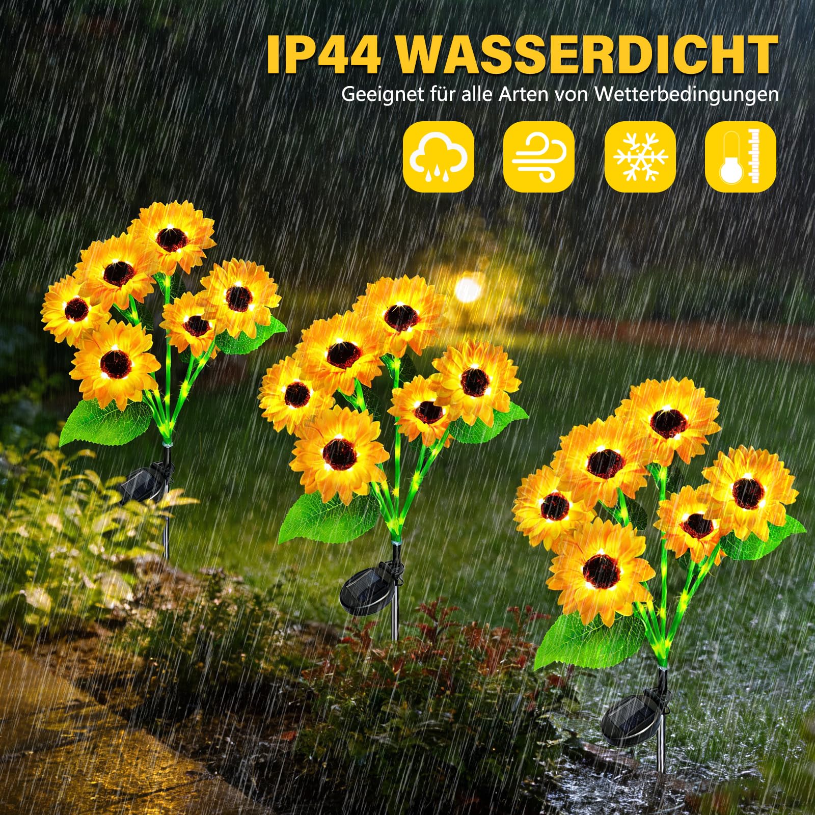 2 lampade solari a forma di girasole, 55 LED, luce bianca calda, illuminazione solare per vialetti, luci a forma di girasole, IP44, impermeabili, per giardino, sentiero, terrazza, decorazione