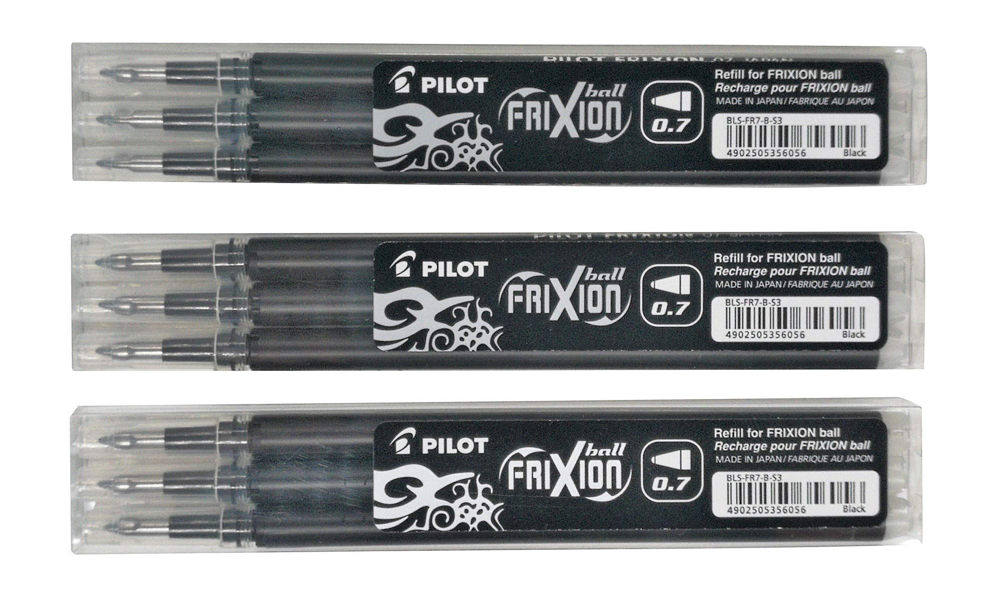 Pilot Frixion erasable pens refill, 9 refill bundle Black gel ink fine point 07 (Black)